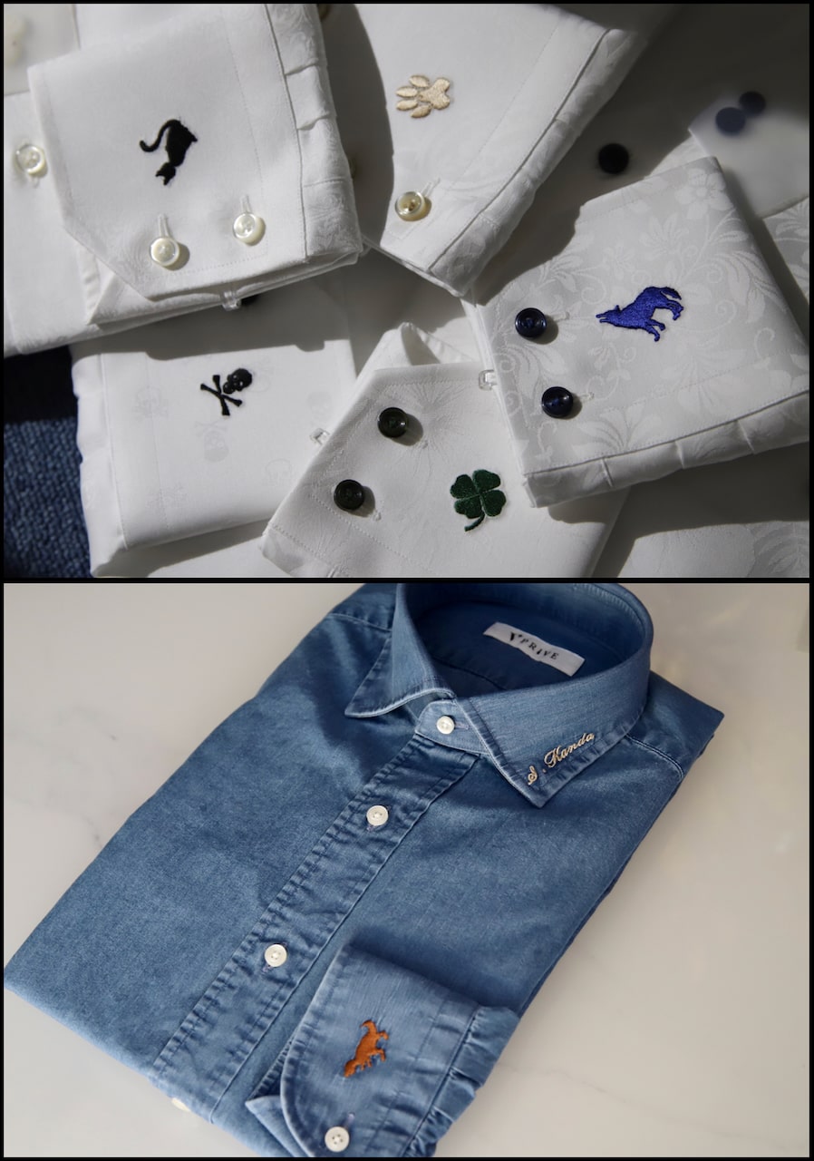 オーダーシャツ　ディテール　ワンポイント刺繍