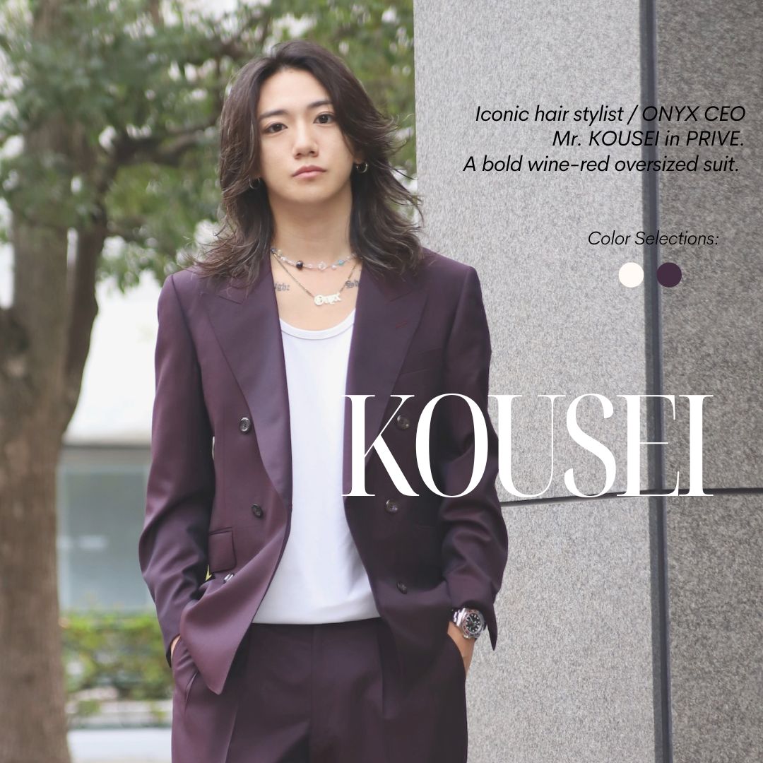 ONYX KOUSEI オーダースーツ　美容師　ワインレッドスーツ