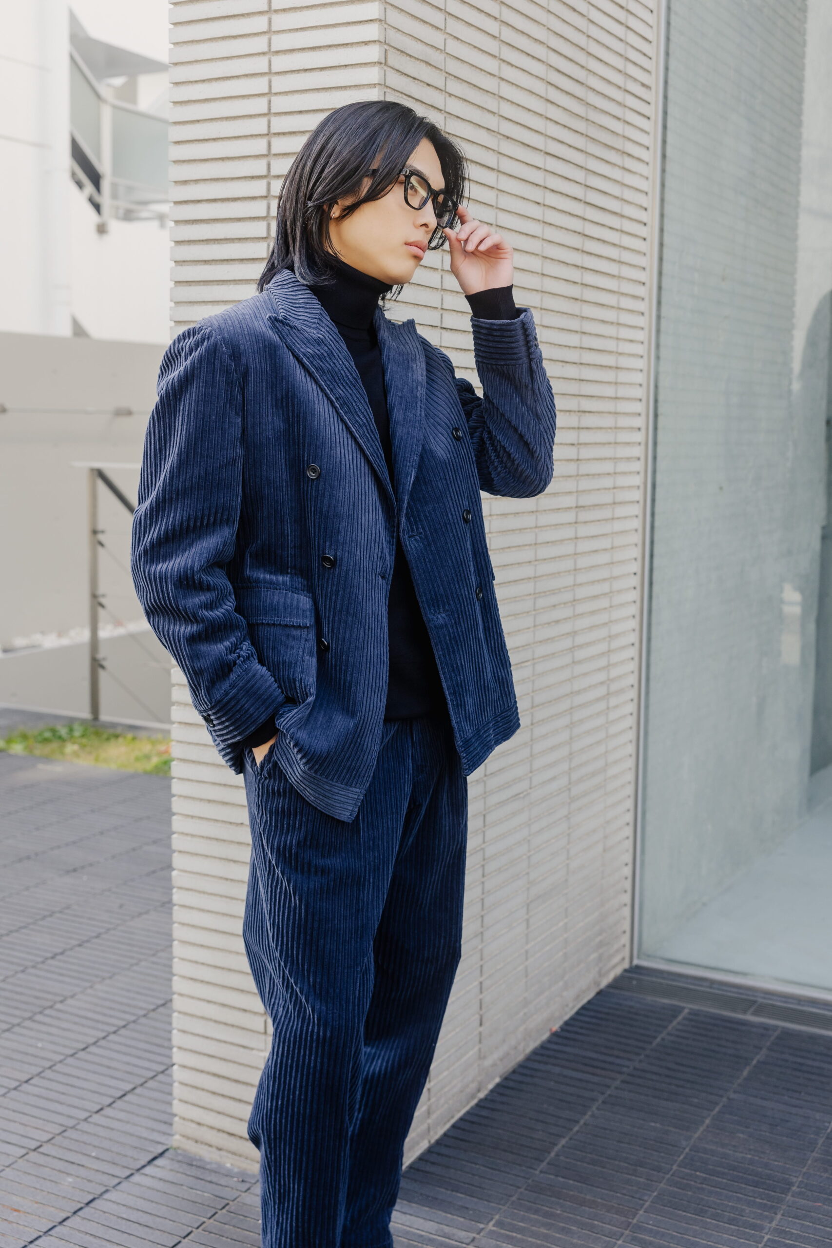 オーバーサイズスーツ ネイビースーツ コーデュロイスーツ セットアップ