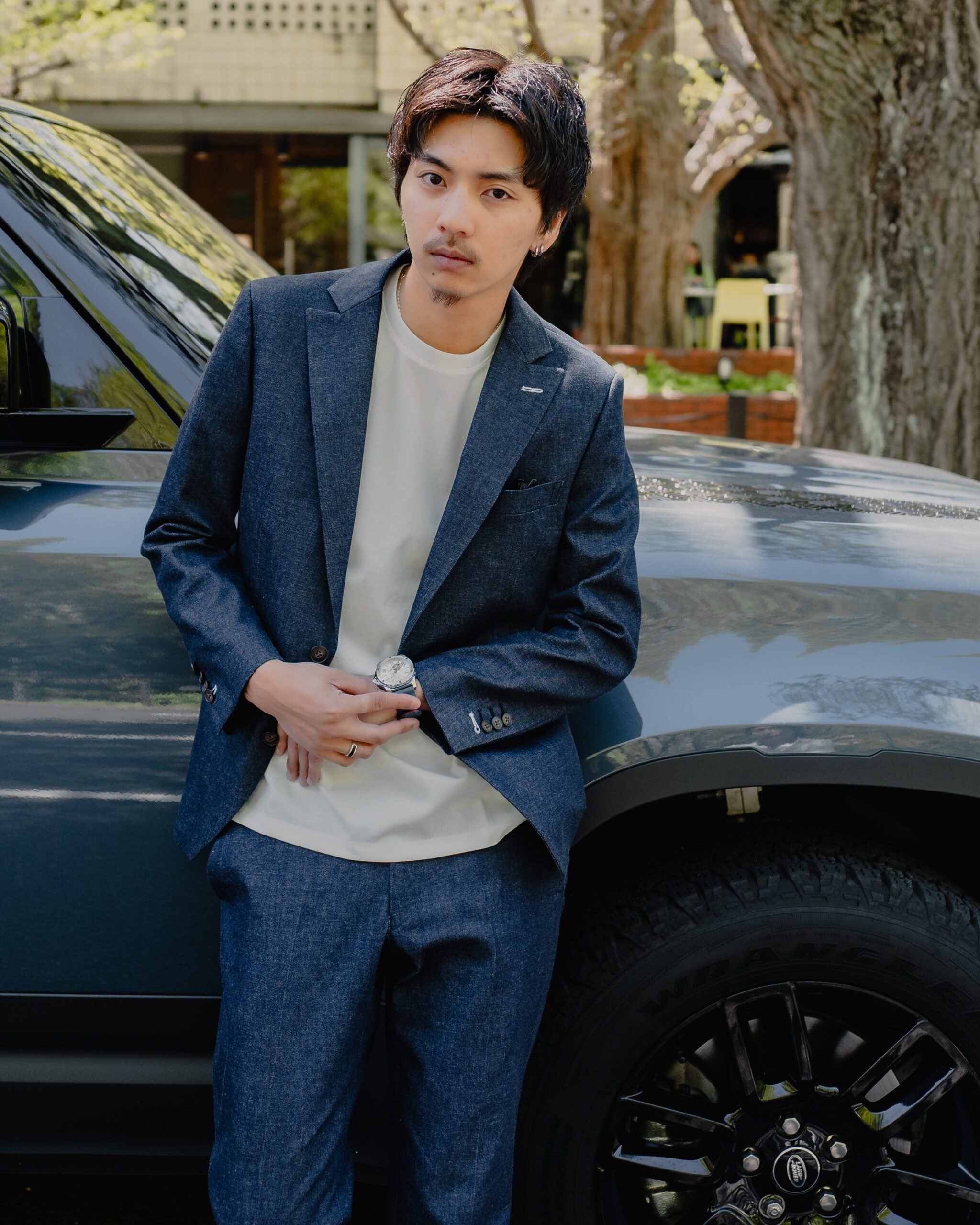 ブルーデニムシングルセットアップ　デニムスーツ