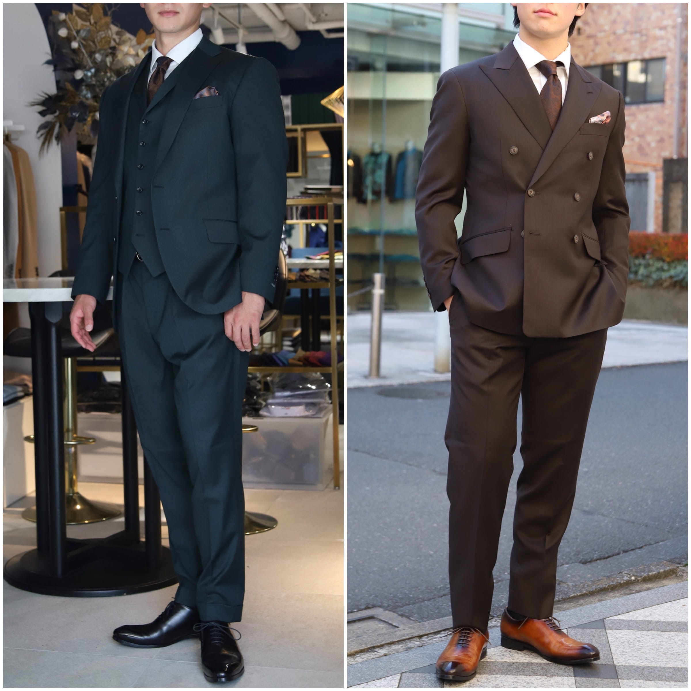 オーダースーツ　カーキスーツ　ブラウンスーツ　結婚式参列