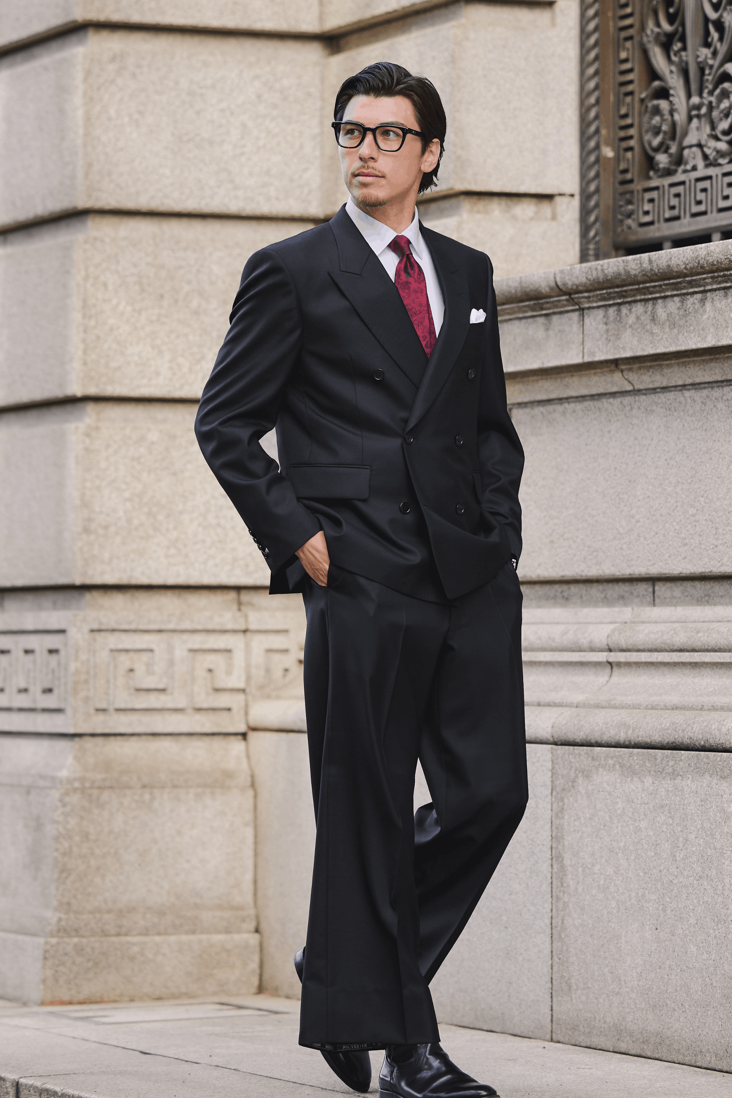 オーバーサイズセットアップ　オーバーサイズスーツ　ロング丈　ブラックスーツ