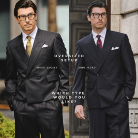 オーバーサイズセットアップ　オーバーサイズスーツ　ショート丈　ロング丈　比較　ブラックスーツ