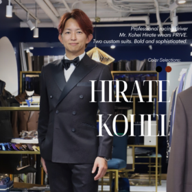 平手晃平　レーシングドライバー　オーダースーツ　グリーンスーツ　ワインレッドスーツ　総柄スーツ　派手スーツ　アリストン